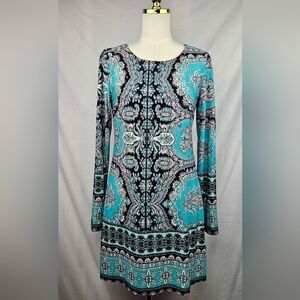 As‎ U Wish Women's Teal & Pink Floral pattern Midi Dress Sz M Coquette Boho
